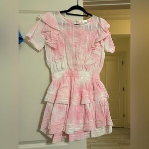 LoveShackFancy Pink and White Ruffle Dress